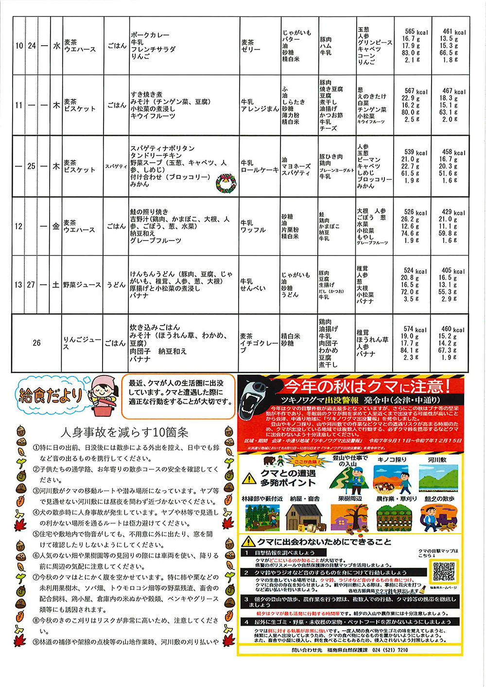 今月の給食・献立